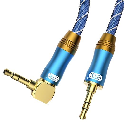EMK 90 Degree Right Angle Aux Cable - [24K Gold-Plated,Sound Quality] Audio Stereo Male to Male Cable for Laptop, Tablets, MP3 Players,Car/Home Aux Stereo, Speaker or More(4FT/1.2M)