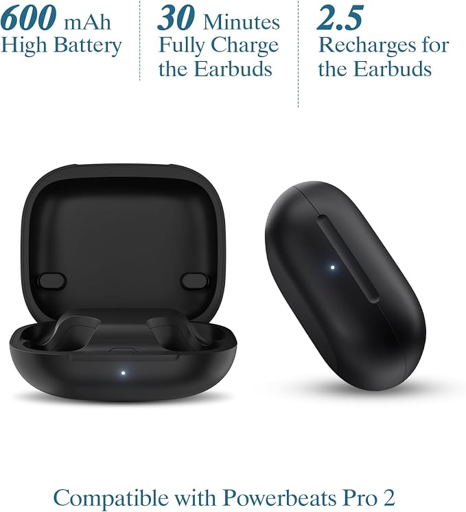 Replacement Charging Case Compatible with Powerbeats Pro 2: Wireless Charger Case with Bluetooth Pairing Button, 600mAh Battery, USB-C Charging Cable Included