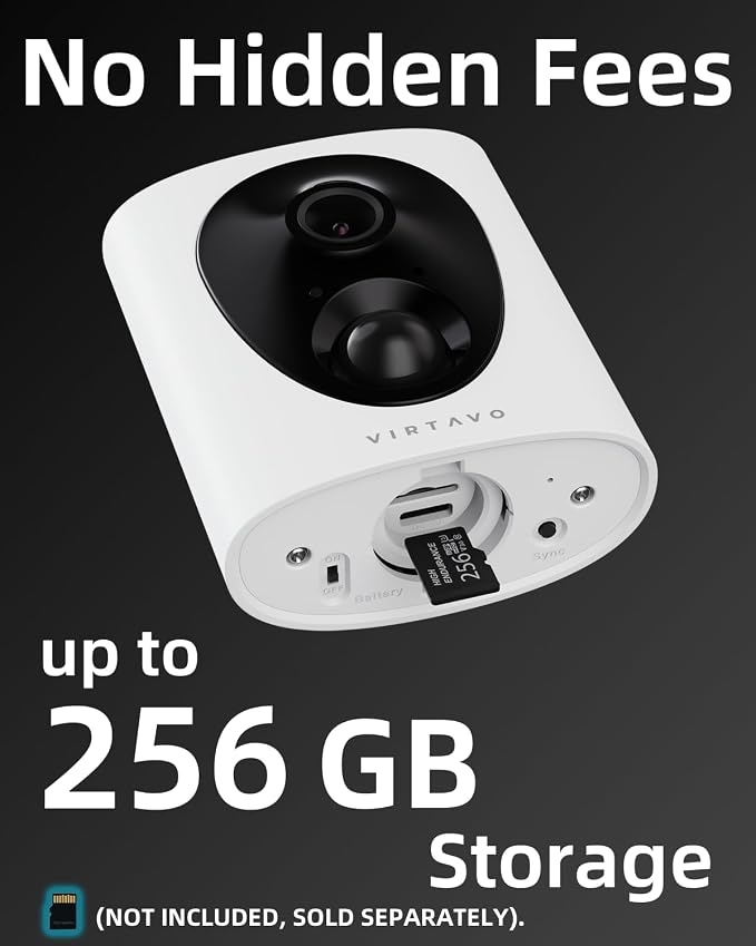 VIRTAVO VistaFlask 2K Security Cameras Wireless Outdoor, Battery Powered, AI Motion Detection, for Home Security, Starlight Lens for Colorful Night Vision, 2-Way Audio, Weatherproof, Cloud/SD Storage