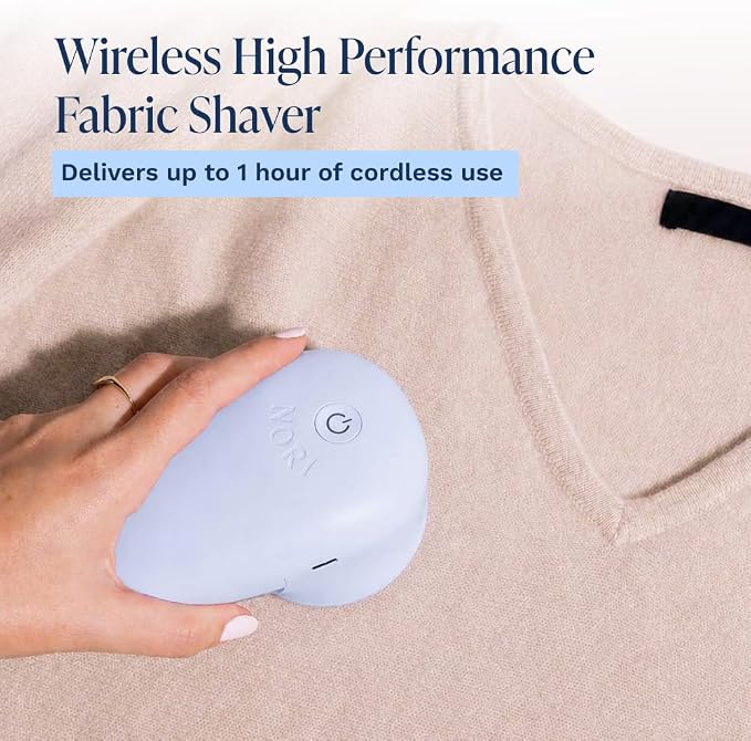 Nori Trim Fabric Shaver - Lint Remover for Clothes & Furniture Couch Pilling - Sweater Pill Remover - Clothes Shaver with 6 Precision Blades - Wireless and Rechargeable - Blue