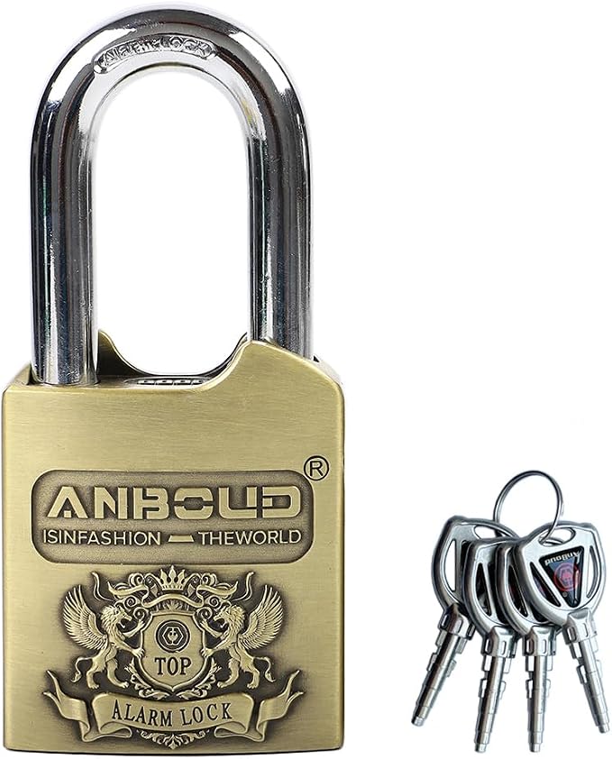 Alarm Padlock - Anti-Theft Heavy Duty Security Alarm Lock - 120db Alarm Sound & 4 Keys-Weatherproof Padlock for Storage Shed, Garage, Locker, Sliding Doors, Cabinets and More - Bronze (10 mm)