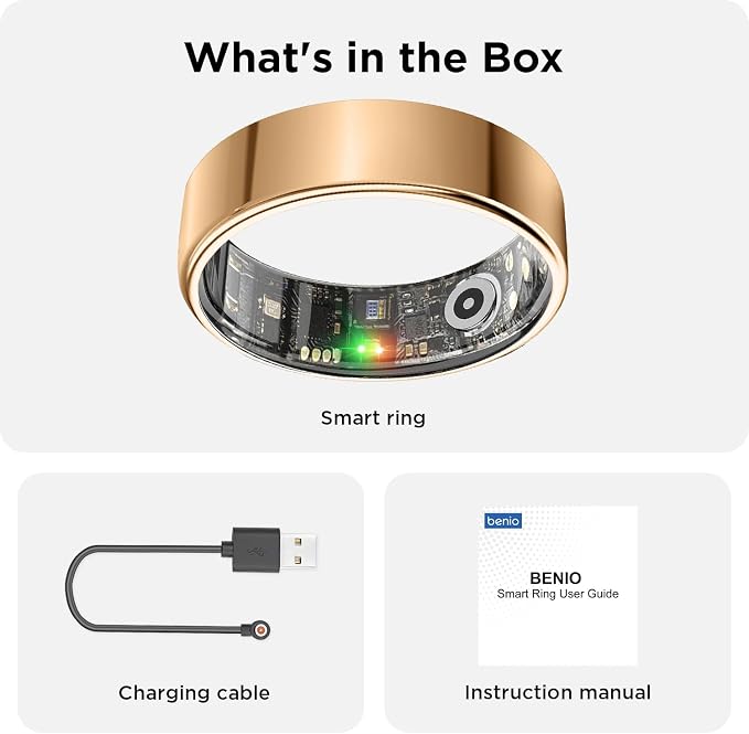 BENIO Gen 2 Smart Ring for Women & Men, Heart Rate,Fitness Tracker with Sleep，Step/Sleep/Blood Oxygen/Heart Rate Tracker, 5ATM Waterproof for iOS and Android,No Subscription