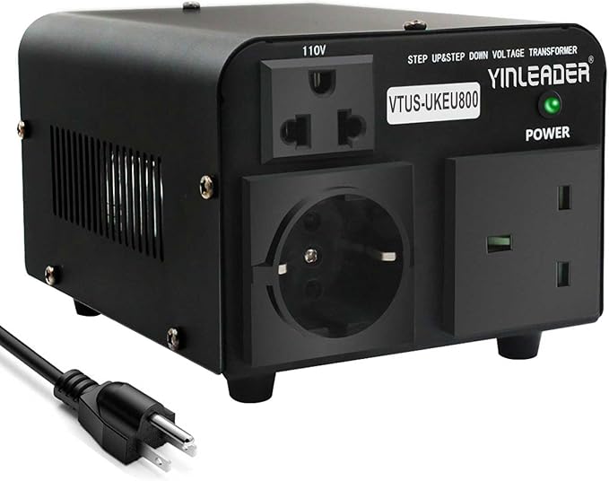 Yinleader Voltage Converter 800W Step Up/Down Transformer 110/120V to 220/230/240V for use European, UK and More Overseas appliances in The US/CA/MX [110V US Power Cord Included Only, No 220V Cord]