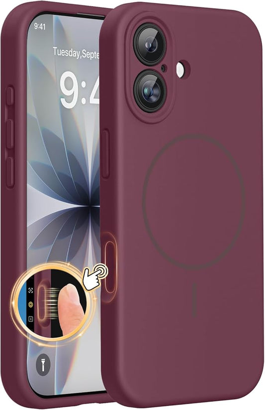 Miracase Magnetic for iPhone 17 Case, Compatible with MagSafe, Integrated Silicone Camera Control Cover, 3.0mm Thicken Shockproof Drop Protection Phone Case for 17,Wine Red