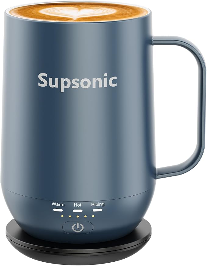 Supsonic - 16oz Self Heating Coffee Mug, Smart Heated Coffee Mug Faster Direct-Contact Heating Up to 149°F, Coffee Mug Warmer Set with Auto Shut-Off - Gifts for Men Women | S2