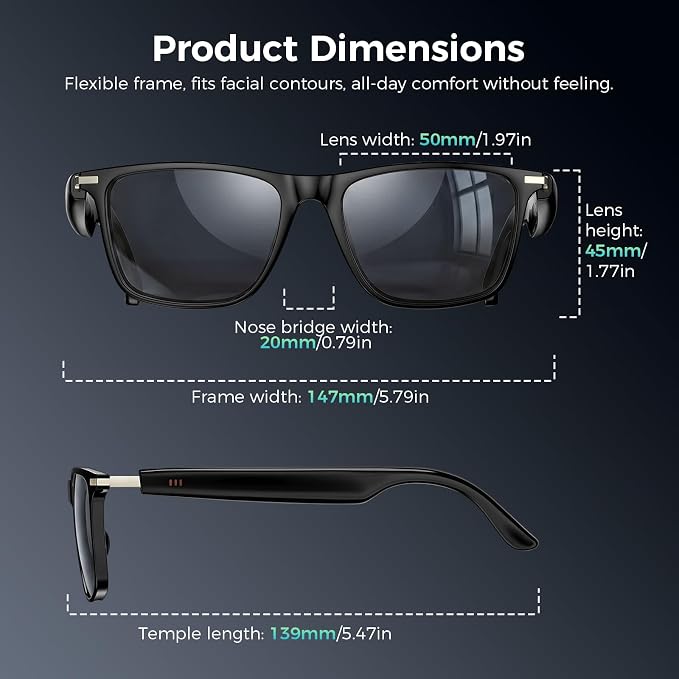 2026 AI Smart Glasses for Men & Women,AI Real-Time Translation Smart Glasses,Music Playback & Hands-Free Calls,Bluetooth Glasses with Photochromic Lenses+Blue Light Lenses+Brown Lenses