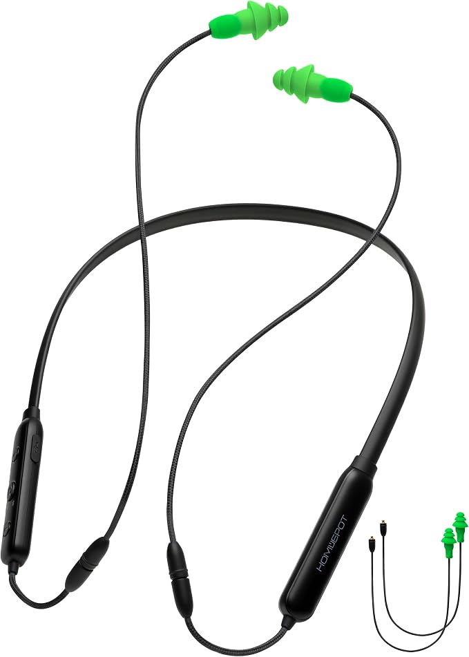 Noise Reduction Wireless Neckband Headphones with Replaceable Earbuds (Extra Set Included) - Qualcomm aptX HD, 27dB NRR, CVC Noise Cancelling Mic & 20H Playtime for Work Safety OSHA Compliant