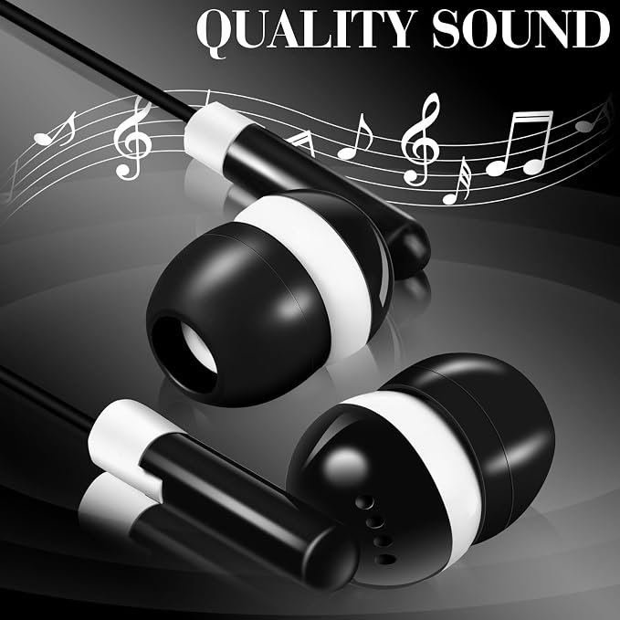 Konohan 500 Pcs Bulk Earbuds with Wire Basic Headphones in Ear for Libraries Laptop, No Microphone 3.5 mm Jack Earbuds Dot Headphones, Individually Bagged (Black)
