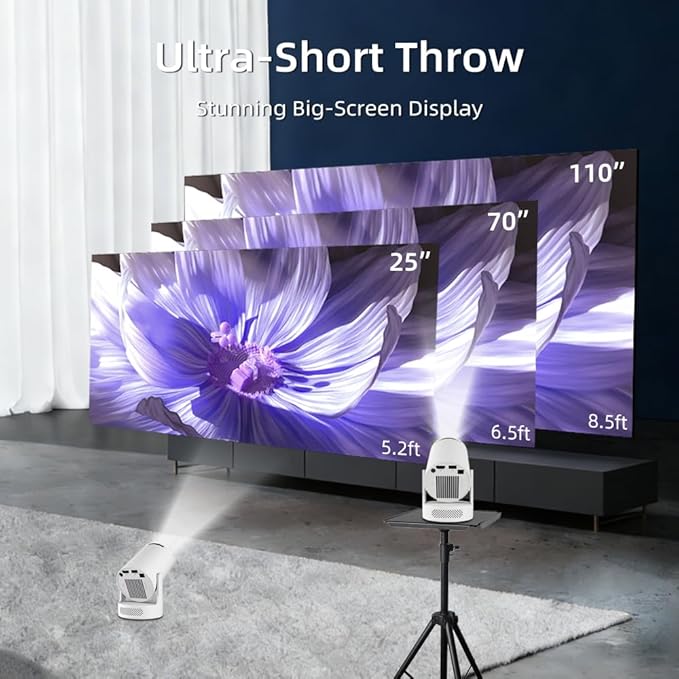 Mini Projector with WiFi and Bluetooth, Portable Projector 4K Support, 5W Soundbase Speaker, Auto Keystone Correction 180°Rotatable Smart Proyector for Movie Home HY300 Ultra