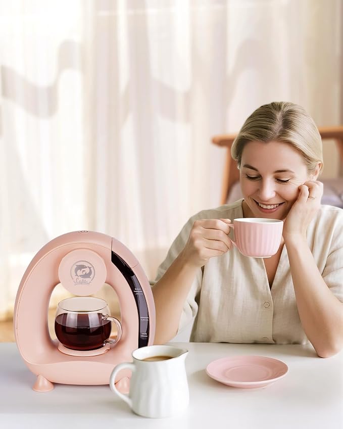 i Cafilas 2-in-1 Coffee Maker, Fast Brew in 1.5mins, Single Serve Coffee Machine Compatible with K-Cup Pods & Ground Coffee, 1400W with 20s Preheat, Compact for Home,Small Place,Office&RV, 4-8oz,Pink