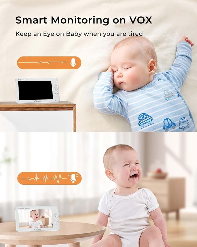 iFamily 7" Large Split Baby Monitor with 2 HD Cameras and Audio, 1080P HD Video Baby Monitor No WiFi,Hack Proof, up to 120hr Battery Life, Built-in White Noise& lullabies