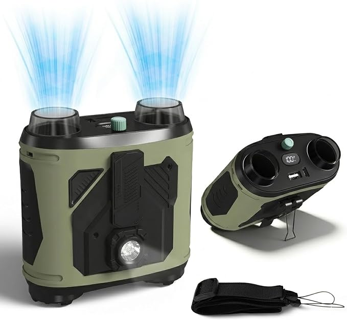KlikKlak Portable Waist Fan, Mini Personal Fan, Rechargeable Battery, 100 Speeds 6-18H Runtime, Waist Clip & Neck Hanging, Double Brushless Motors, for Summer Outdoor