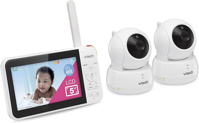 VTech Baby Monitor No WiFi, 2 Cameras & Remote Pan-Tilt-Zoom for Twins & Two Rooms – Hack-Proof, 17Hr Battery, 1000ft Range, Auto Night Vision, Temperature Sensor | VM924-2