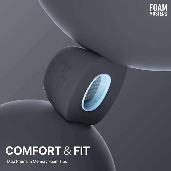 Foam Masters Ultra-Premium Memory Foam Ear Tips for AirPods Pro 1st & 2nd Gen | 3 Pairs | New Ver. | Secure Fit | Super Comfort | Better Noise Cancel | Replacement Buds (Large, Space Gray)