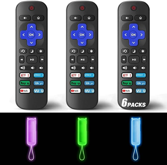 (Pack of 3) Replacement Remote Only for Roku TV with Soft Protective Cover (Glow in The Dark), Universal Remote for TCL Roku/Hisense Roku/Onn Roku/Sharp Roku/Element Roku/Philips Roku Smart TV