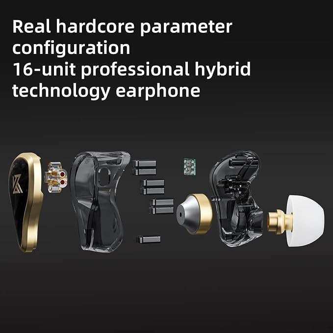 KZ ZAS in-Ear Headphones Wired Earbuds, IEM Headphones, 8-Unit Hybrid High-Frequency 7BA+ 1DD HiFi Stereo Sound Earphones Noise Cancelling Earbuds(with Mic,Black)