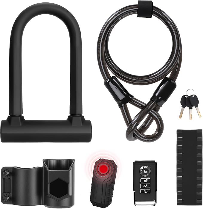 Bike U Lock with 113dB Alarm System, Heavy Duty Bike Lock with 4ft Security Cable & 17mm Shackle Bicycle Lock Mounting Bracket 3 Keys, IP65 Waterproof Anti-Theft U Lock for Electric Bikes, Scooter