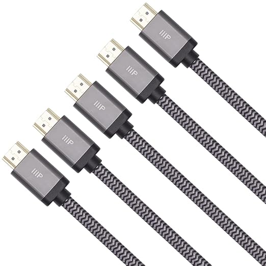 Monoprice HDMI Cable 2.1, 6 Feet, 48Gbps | 8K Certified | Braided | Black | 2-Pack