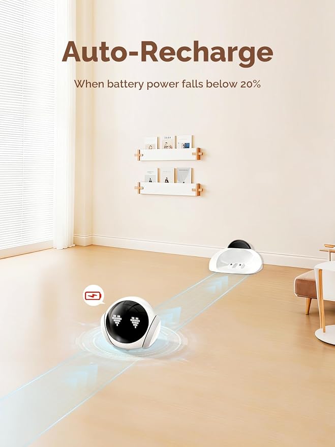 Orison Smart Mobile Pet Camera Robot, 1080P HD Indoor Pet Camera for Home, Auto Patrol & Auto Recharge, Night Vision, Two-Way Audio, App Control, Local Storage