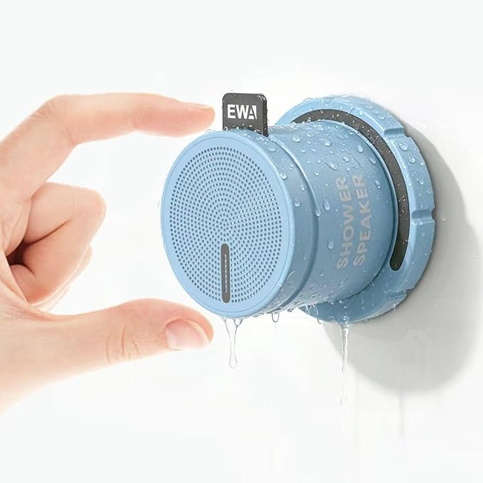 EWA Shower Speaker, Magnetic Portable Bluetooth Speaker with Phone Stand,Metal Portable Wireless Mini Speakers Waterproof with Rotary Control,for Bathroom Gym Home, Birthday Gifts (Blue)
