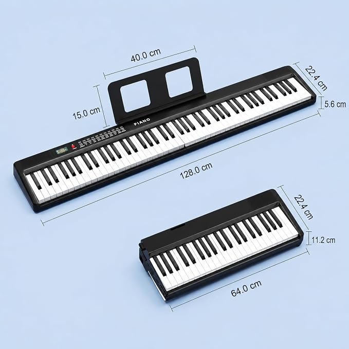 Electronic Piano keyboard,Foldable Full Size 88 Key Digital Pianos with Power Adapter,Pedal,Sheet Music Stand,Sticker,Bag,for Beginners,Black