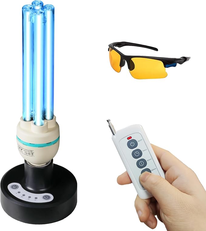 36W UV C Sanitizer Light，99.99% Sanitization with 185nm Wavelength, 3-Level Timer, E26 Base for Home, Basement, Storehouse, Car, Ozone UV C Lamp (110V)