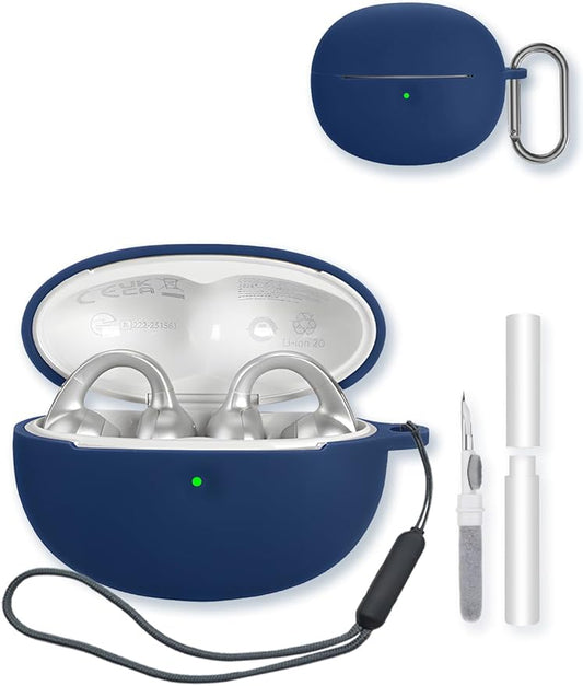 Case for Baseus Bowie MC1 Pro True Wireless Noise Cancelling Earbuds,Soft Protective,BOVUGAC Silicone Case Cover with Keychain & Cleaning Kit & Lanyard for Baseus Bowie MC1 Pro-Blue