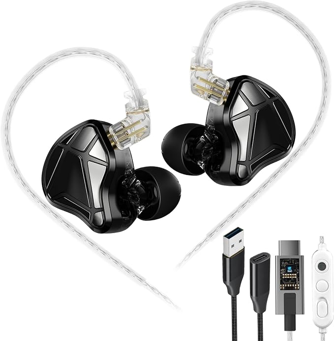 KZ Axas USB C Headphone with Mic, Noise Isolation IEM for Gaming, Comfort-Fit Type C Earphone for iPhone17 Samsung, High-Definition Decoding Cable Built-in DSP with 4 EQ Modes (Black, DSP)