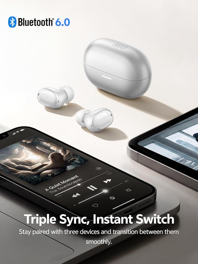 QCY MeloBuds A30 Aadptive Active Noise Cancelling Wireless Earbuds, 8 Mics ENC Clear Call Ear Buds, 60dB ANC Hi-Res Audio Bluetooth 6.0 Headphones, Comfort Lightweight, IPX5 Waterproof Earphone