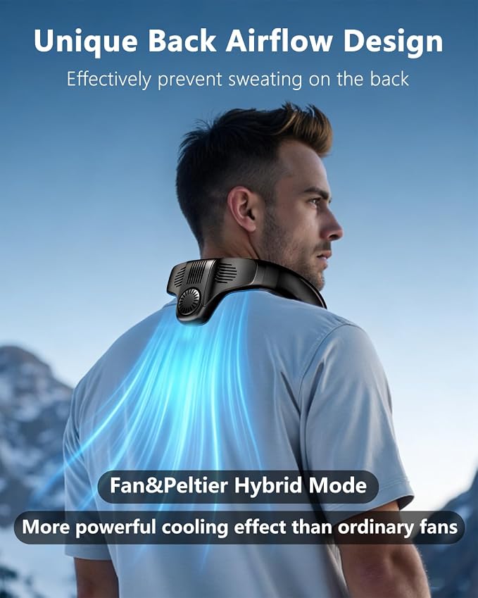 Neck Air Conditioner Fan Instant Cooling with Cooling Plate, Bladeless, 8000mAh Operated Wearable Rechargeable Neck Fan, 3 Cooling Level&3 Speeds Level for Hot Flashes, Travel, Gym