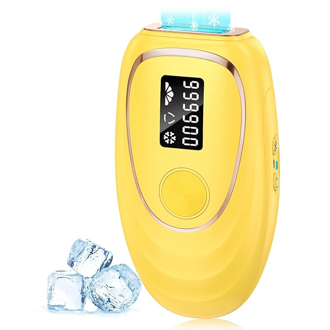 IPL Laser Hair Removal Device for Women & Men - Home 45°F Ice-Cooling Contact for Painless & Long-Lasting Results, 86% Hair Reduction in 3 Weeks for Full Body & Bikini Line, Yellow