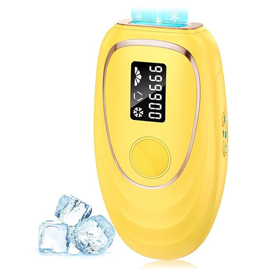 IPL Laser Hair Removal Device for Women & Men - Home 45°F Ice-Cooling Contact for Painless & Long-Lasting Results, 86% Hair Reduction in 3 Weeks for Full Body & Bikini Line, Yellow