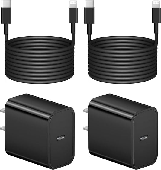 10 Ft iPhone Fast Charger, 2-Pack 20W Super Fast Charger with Long Fast Charging Cable for iPhone 14/13/12/11 Pro Max,14 Plus,Mini,Pro/XS/SE/XR/iPad - Black