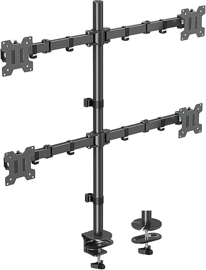 MOUNTUP Quad Monitor Stand, 4 Monitors Desk Mount for 17 to 32 inch Computer Screens, Fully Adjustable Stacked Mount with Tilt Swivel, 4 Heavy Duty Monitor Mount, Holds up to 17.6lbs per Arm