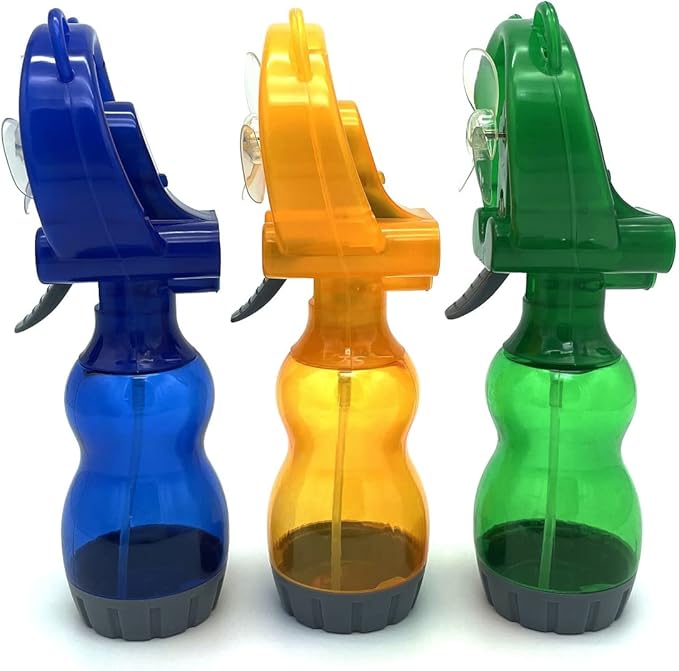 Water Misting Fan Portable Handheld Spray Fans Battery Operated for Outdoor Cooling- Set of 3 (Blue/Green/Yellow)