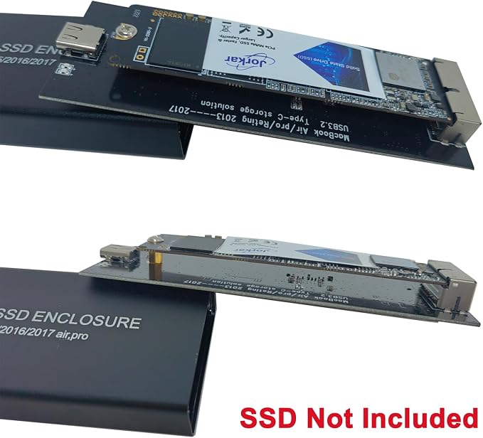 External USB-C 3.2 SSD Enclosure for MacBook Air/Pro 12+16 PIN SSDs, Hard Drive Reader for A1466 A1465 A1502 A1398 SSDs mid 2013-2017, Portable Mac SSD to USB C Adapter Case
