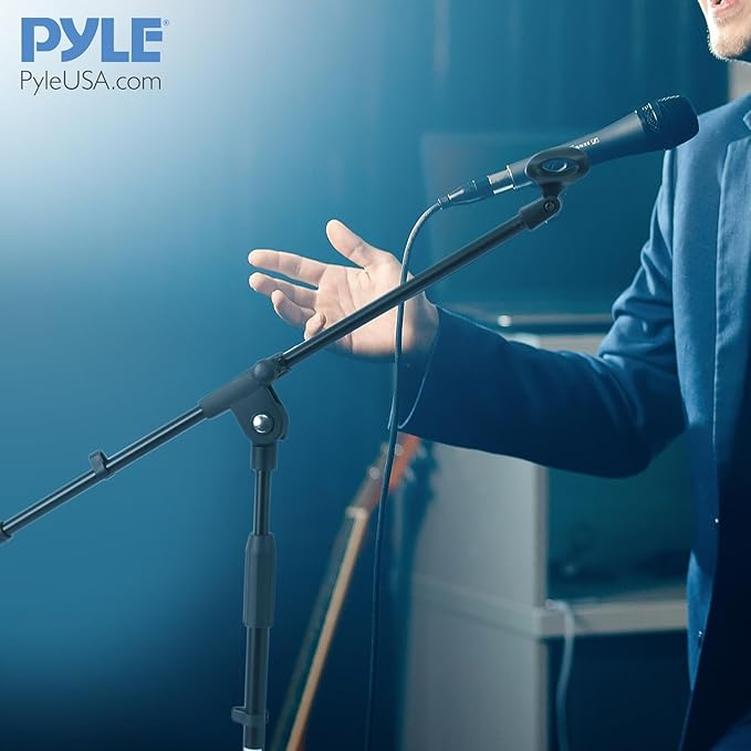 Pyle Foldable Tripod Microphone Stand - Universal Mic Mount and Height Adjustable from 37.5'' to 65.0'' Inch High w/ Extending Telescoping Boom Arm Up to 28.0'' - Knob Tension Lock Mechanism PMKS3
