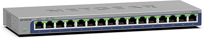 NETGEAR 16-Port Gigabit Ethernet Unmanaged Switch (GS316) - Desktop or Wall Mount, and Limited Lifetime Protection