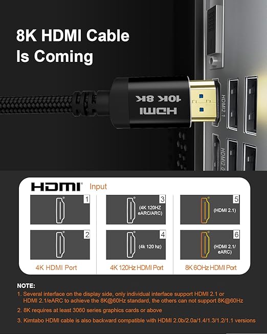 10K 8K 4K Certified HDMI 2.1 Cable, 3 Ft 48Gbps Ultra High Speed HDMI Cable, Support 10K@30Hz 8K@60Hz 4K@120Hz, D-HDR, EARC Dolby Atmos for TV, Projector, Monitor, PS5/4, Xbox, Laptop