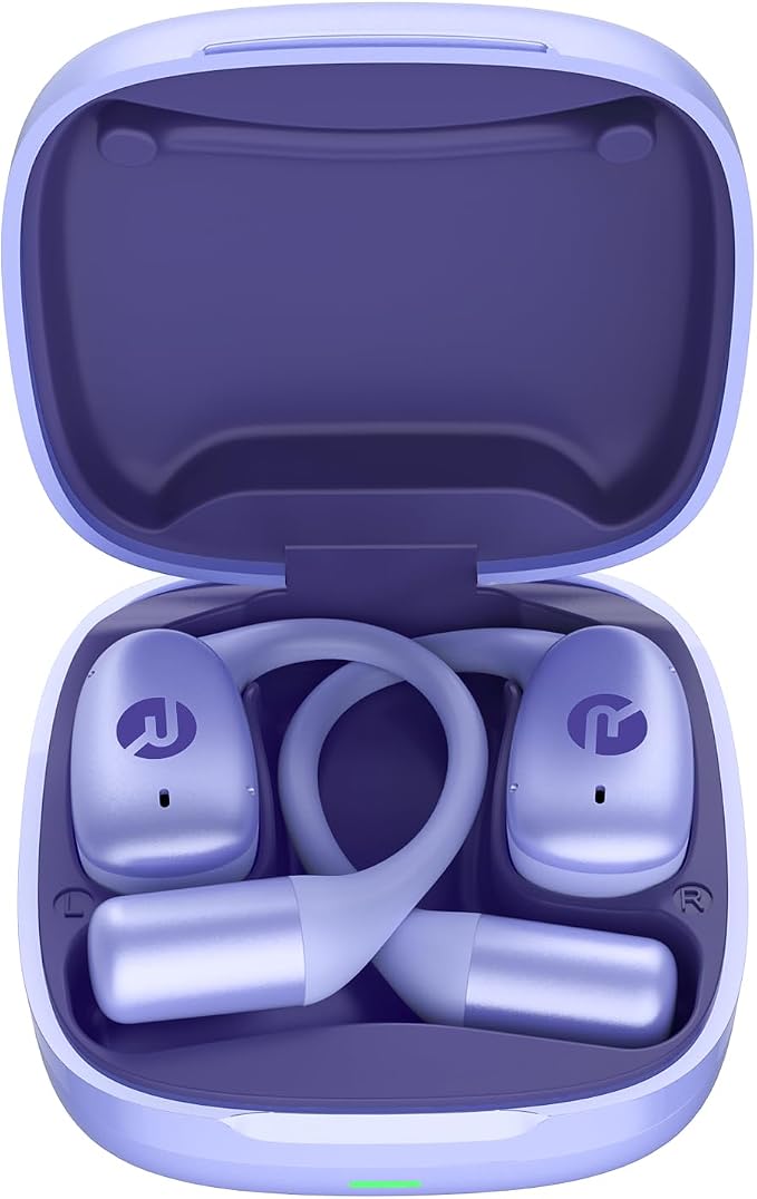 Raycon Essential Open Ear Earbuds – Open Ear Headphones, Earbuds Wireless Bluetooth, Sweat & Water-Resistant Earphones, Running Headphones with Ultra-Lightweight Design, 36 Hours Battery Life (Purple)