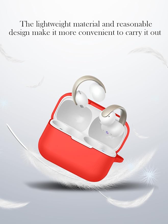 Case for Anker Soundcore AeroClip Open-Ear Clip-On Earbuds,Soft Protective,BOVUGAC Silicone Case Cover with Keychain & Cleaning Kit & Lanyard for Anker Soundcore AeroClip Earbuds-Red