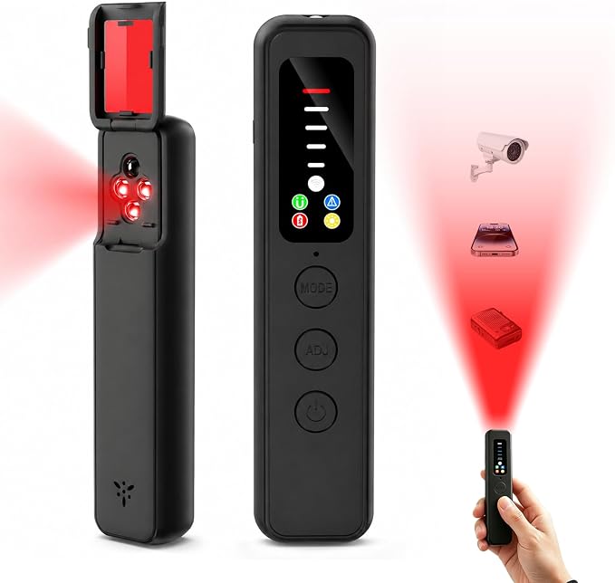 Hidden Camera Detector LED Display Silent Mode Travel Hotels Car | 6 detection modes, spy camera finder, 25H battery, GPS tracker and listening device detector, 5-Level Sensitivity, Compact