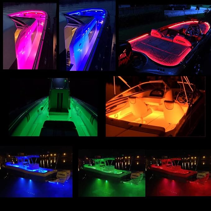 Led Strip Boat Lights Kit, 100FT Bluetooth Multi-Color Marine Pontoon Led Lights, Waterproof Boat Interior Light, Under Gunnel Deck Light, Night Fishing Lighting, APP/Remote Control, Sound Music Sync