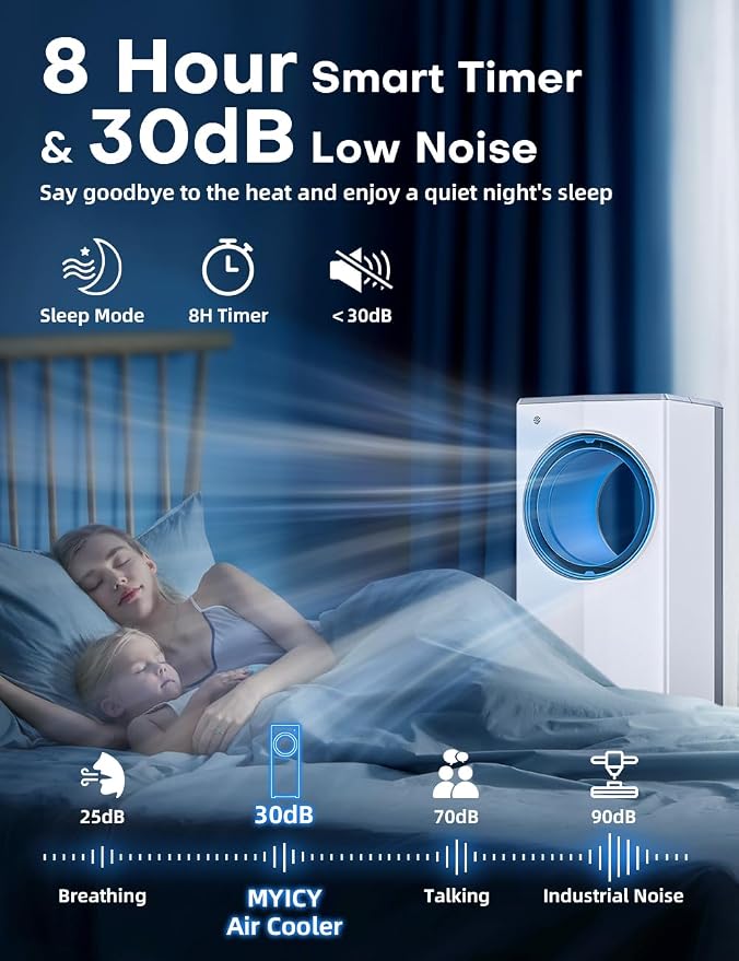 Windowless Air Conditioner, 27" Bladeless Evaporative Air Cooler with 4 Modes & 3 Speeds, Double Tanks, 4 Ice Packs, 25FT Remote,7H Timer, Portable Swamp Cooler Air Conditioner No Window Needed