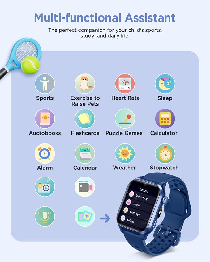 Smart Watch for Kids No App or Phone Needed, Kid Fitness Watches Pedometer, Heart Rate, IP68 Waterproof, Sleep Monitor, Puzzle Games for Boys&Girls Ages 4-12, Blue
