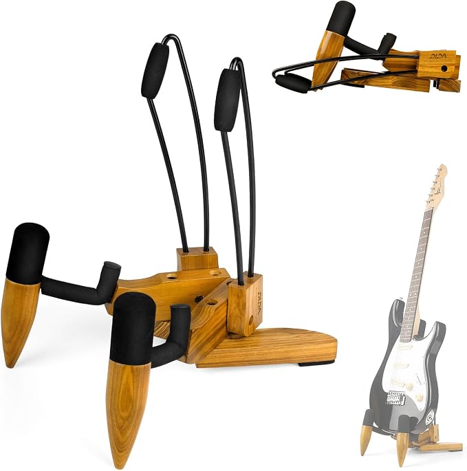 DIDA Guitar Stand for Electric Guitar, Wooden Guitar Stand, Portable Traveling Stand For Electric Guitar and Bass, Single Guitar Stand, Non Slip, Soft Foam Padded Arms (Zebrawood)