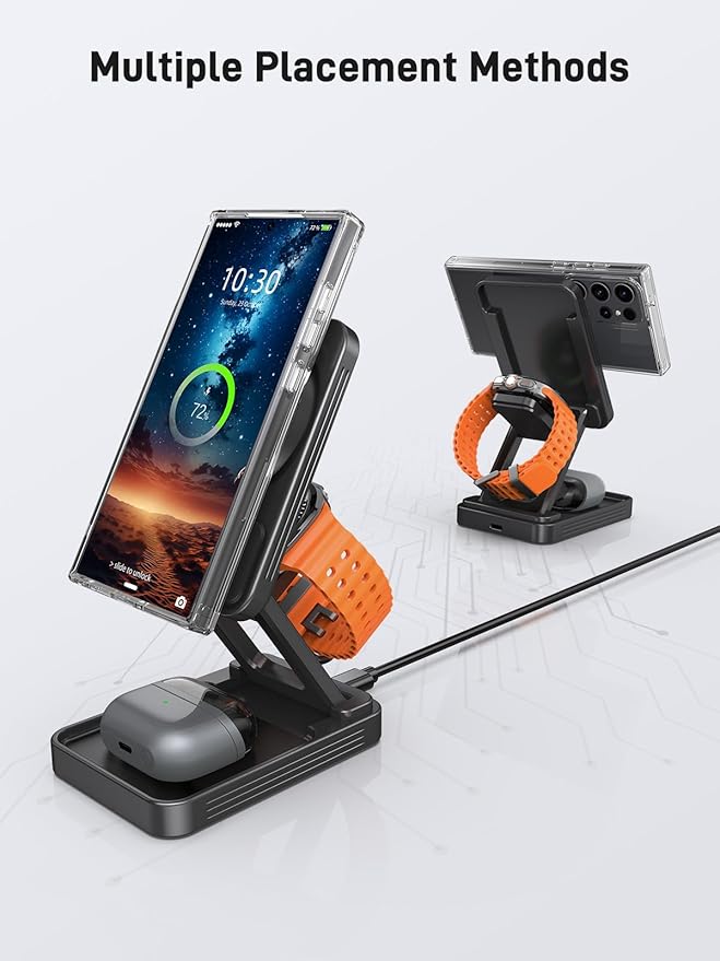 Magnetic Wireless Charger for Samsung, 3 in 1 Aluminum Alloy Charging Station for Samsung Galaxy S26 Ultra/Z Fold7/Flip7/Buds4, Qi2 Foldable Travel Watch Charger for Galaxy Watch Ultra/8/7