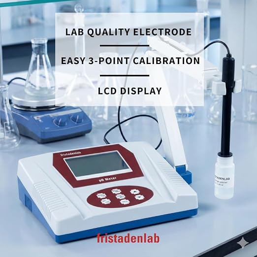 Fristaden Lab Benchtop pH Meter | USA Company | 6621 Electrode for Semi-Soft Foods and Fruits | High-Accuracy (0.01 pH) | Calibration Solutions Included