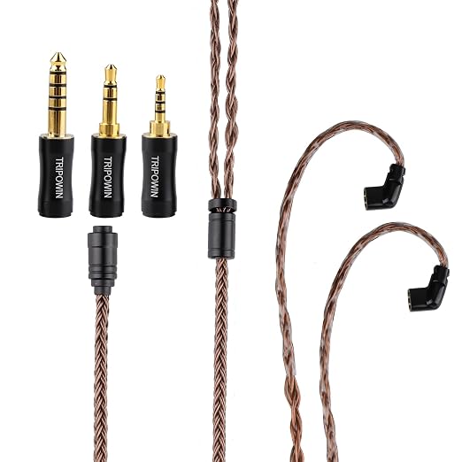 Linsoul Tripowin Amber 32AWG OFC HiFi IEM Cable with Interchangeable 2.5mm/3.5mm/4.4mm Plug, PVC Sleeve Replacement Cable for Audiophile (Recessed 2pin)