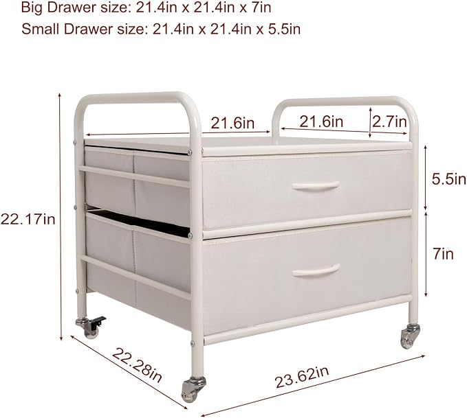 EazeHome Mini Fridge Stand, Fridge Stand with Storage, 2 Drawer Fridge Cart, Organizer Unit for Mini Fridge, Fridge Stand Table, Mini Fridge Table with Swivel Wheels,White